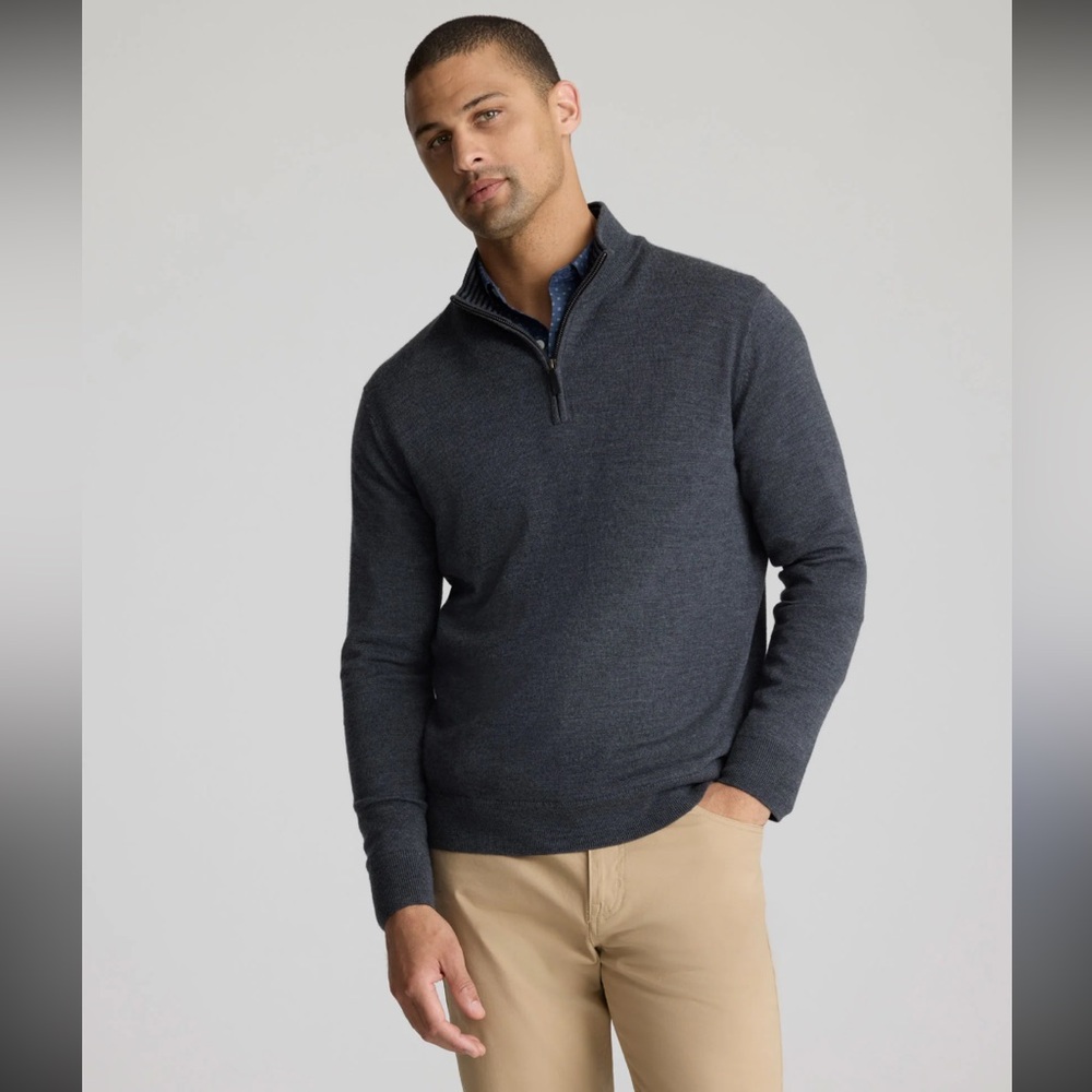 Untuckit Sweater Mens 100% Extra Fine Merino Wool Quarter Zip Pullover L Grey